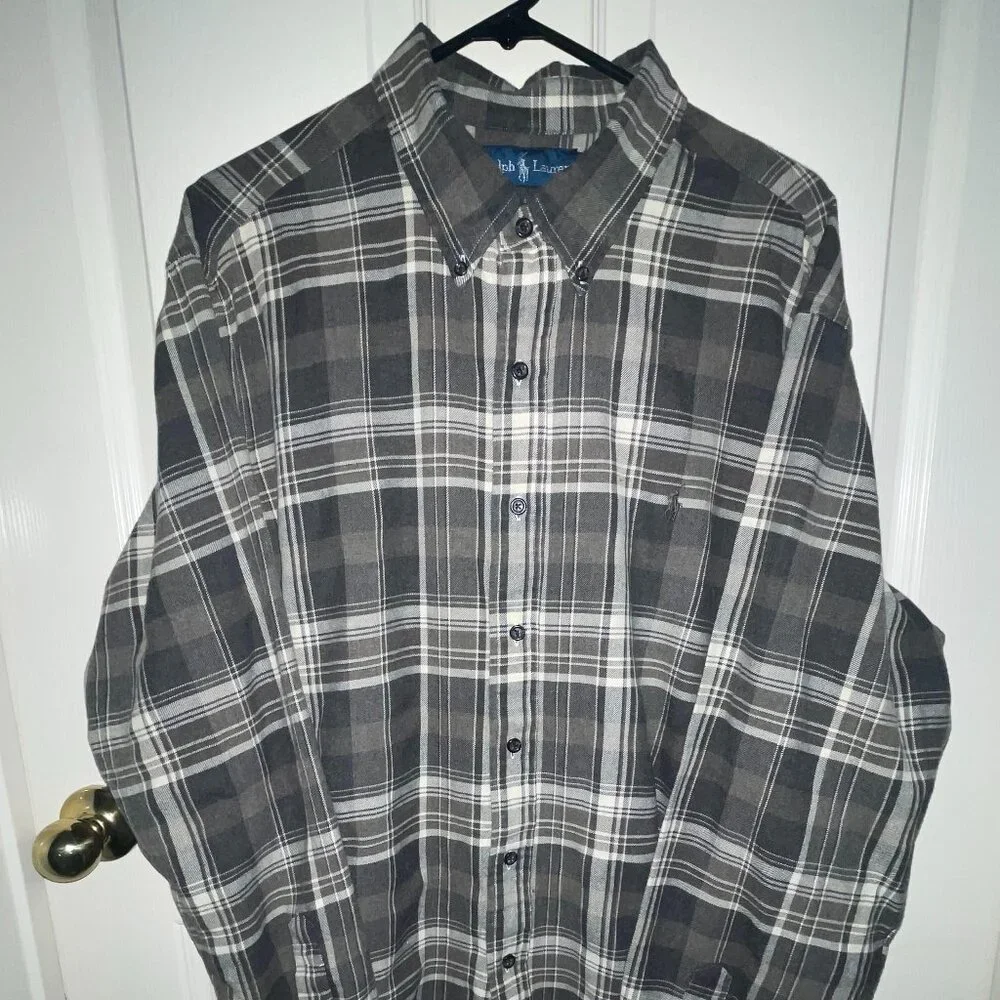 POLO Ralph Lauren Men's‎ Long Sleeve Brown Plaid Fannel Button Down Shirt XXL